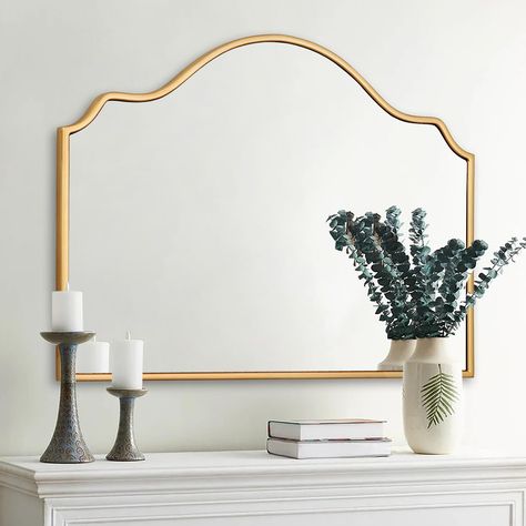 PRICES MAY VARY. 【Arched Design】Unique wall mirror decor with wooden frame creates antique and low profile atmosphere. Gold arched frame increases stereoscopic and sense of reality. When light shines on smooth surface adds natural shadow, give a better sense of brightness and space. 【Wooden Frame】The frame of elegant mirror is built of wooden material that is durable and high-quality, giving a glamorous and modern aesthetic. Quality frame making it a bold focal point in any space. 【Quality Glass Mirror Over Console Table, Mirror Above Fireplace Mantle, Mirror For Fireplace, Gold Mirror Living Room, Mantle Mirrors, Gold Arched Mirror, Living Room Mantle Decor, Mirror Over Fireplace, Mirror Above Fireplace