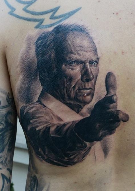 Tattoo Gran Torino Clint Eastwood Clint Eastwood Tattoo, Famous Portraits, My Tattoo, Mobile Art, Clint Eastwood, First Tattoo, Tattoo Idea, Tattoo Art, Newcastle