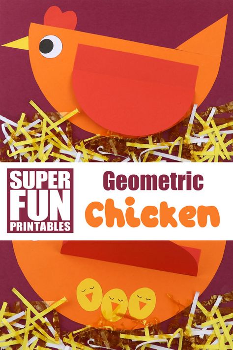 Chicken Crafts For Preschoolers, Make A Chicken Craft, Hen Crafts For Kids, Chicken Activities For Kids, Chicken Activities For Preschool, Chicken Crafts For Kids, Geometric Chicken, Farm Crafts For Kids, Hen Craft