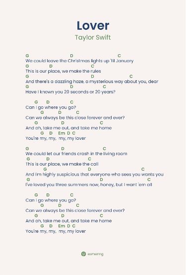 Lover - Taylor Swift 💜 Im Yours Ukulele Chords Strum, Lover Taylor Swift Guitar Chords, Lover Guitar Chords, Kalimba Sheet Music Taylor Swift, F Chord Guitar Easy, Ukelele Chords Taylor Swift, Happier Than Ever Guitar Chords, Taylor Swift Chords Piano, Guitar Taylor Swift Songs