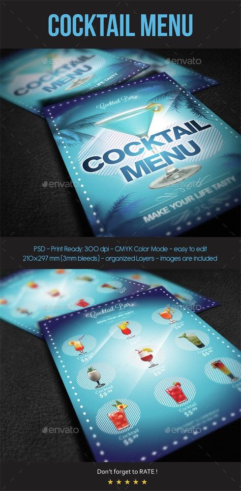 Cocktail Menu — Photoshop PSD #flyer #white Daycare Menu, Italian Menu, Menu Food, Menu Flyer, Food Menu Template, Menu Printing, White Cocktail, Restaurant Menu Design, Tropical Drink