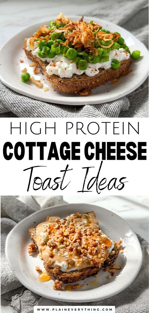 High Protein Cottage Cheese Toast Ideas Cottage Cheese Healthy Breakfast, English Muffin Cottage Cheese, Protein Shake With Cottage Cheese, High Protein Breakfast Toast, Cottage Cheese Sandwich Recipes, Cottage Cheese Breakfast Toast, Savory Cottage Cheese Toast, High Protein Savory Breakfast, Cottage Cheese Toast Breakfast Ideas