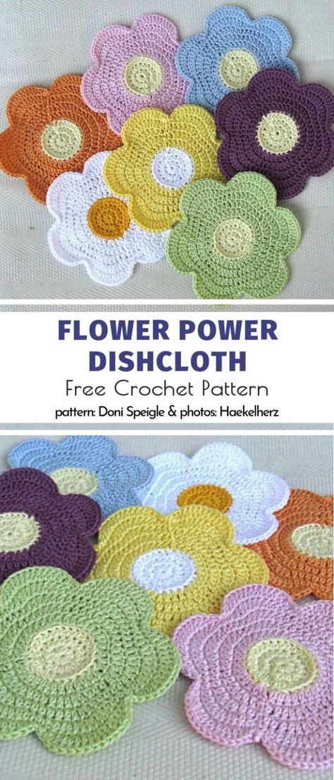 Blooming Crochet Dishcloths | Your Crochet Flower Dishcloth, Jean Patches, Dishcloth Crochet Pattern, Crochet Dishcloth, Crochet Washcloth, Knit Dishcloth, Dishcloth Pattern, Crochet Kitchen, Crochet Dishcloths