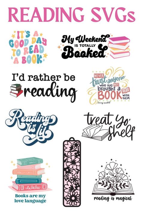 Free Reading SVGs Reading Printables Free, Reading Svg Free, Book Svg Free, Reading Teacher Classroom, Children Book Quotes, Svgs Free, Class Quotes, Library Book Bag, Reading Svg