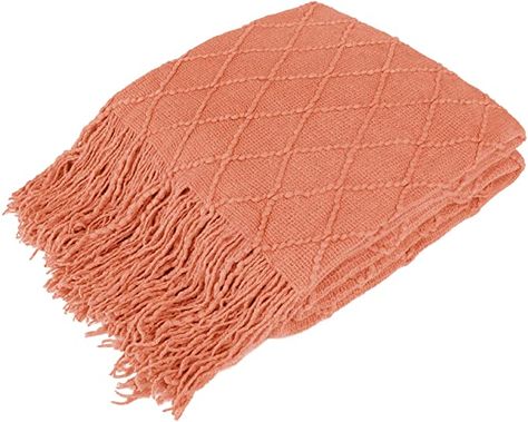 Amazon.com: PAVILIA Knitted Throw Blanket Fringe Coral Orange Peach Salmon | Decorative Tassel Boho Farmhouse Decor Couch Bed Sofa Fall Outdoor | Woven Modern Textured Afghan Soft Lightweight Cozy Acrylic 50x60 : Home & Kitchen Burnt Orange Throw Blanket, Burnt Orange Throw, Fall Throw Blanket, Boho Farmhouse Decor, Fringe Throw Blanket, Peach Salmon, Salmon Orange, Bohemian Blanket, Fall Blanket