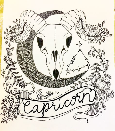 Capricorn Drawing Zodiac, Capricorn Illustration, Capricorn Drawing, Capricorn Art, Capricorn Tattoo, Adult Coloring Books Printables, Simple Line Drawings, Sharpie Art, Unique Drawings