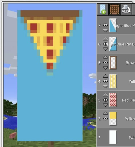 Minecraft Banner Ideas Step By Step, Minecraft Flags Banners, Stendardi Minecraft, Minecraft Pizza, Minecraft Banner Ideas, Building In Minecraft, Banners Minecraft, Pizza Banner, Cool Minecraft Banners