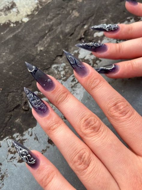 Goth Y2k Nails, Cybergoth Nails, Purple Y2k Nails, Cybercore Nails, Rave Nails, Dark Purple Nails, Witch Nails, Aurora Nails, Punk Nails