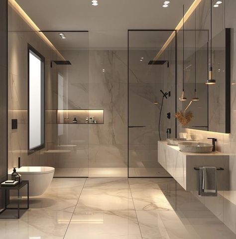 Master Toilet Design Modern, Bathroom Designs With Bathtub, Bathroom Design With Bathtub, Relaxing Bathroom Ideas, Bathroom Interior Modern, Bathroom Ideas With Bathtub, Bathroom Ideas 2024, Bathroom 2024, Elegant Bathroom Design