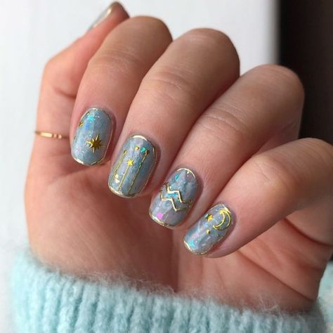 Zodiac Nail Designs, Aqua Nails, Mens Nails, Sparkle Nails, Trendy Nail Art, Birthday Nails, Square Acrylic Nails, Gold Nails, Nails Nails