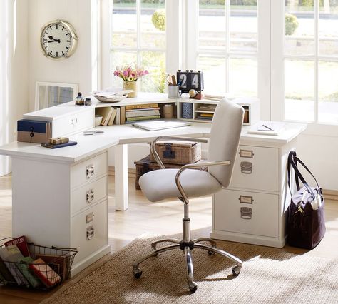 Calculated Space: How to Set Up Your Home Office Vintage White Desk, Vintage Desk Chair, Cheap Office Furniture, Swivel Chair Desk, White Desk, Bedroom Desk, White Office, White Desks, Desk Set