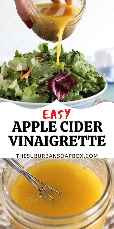 Apple Cider Vinaigrette Dressing Recipe, Vinegrette Recipe, Vinegar Recipes, Apple Cider Vinegar Recipes, Apple Cider Vinaigrette, Vinaigrette Dressing Recipe, Cider Vinaigrette, Salad Dressing Recipes Healthy, Homemade Apple Cider