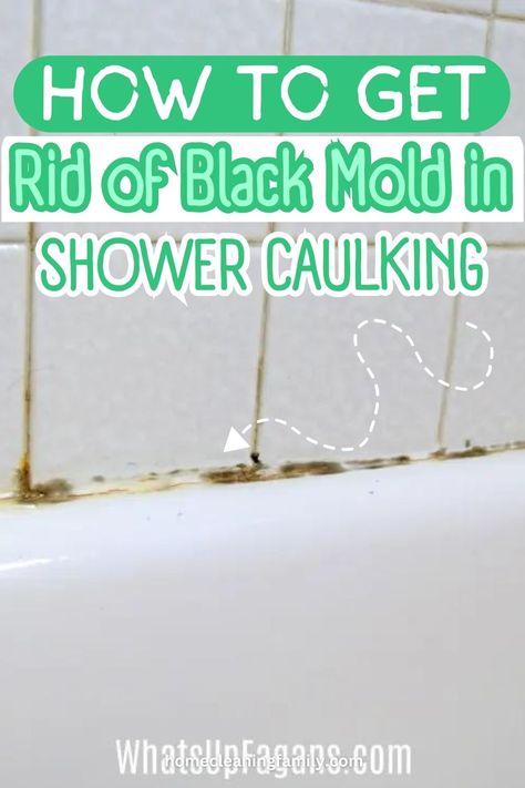 Use the following cleaning tip to remove black mold from caulk around your tub. When your bath and shower area are showing the potential of shower mold, you need to find effective ways to get rid of it. Check it out! Tub And Shower Cleaner, Bathroom With Tiles, Mold In Shower, Black Mold In Shower, Cleaning Shower Mold, Get Rid Of Black Mold, Remove Mold From Shower, Clean Black Mold, Bathtub Caulking