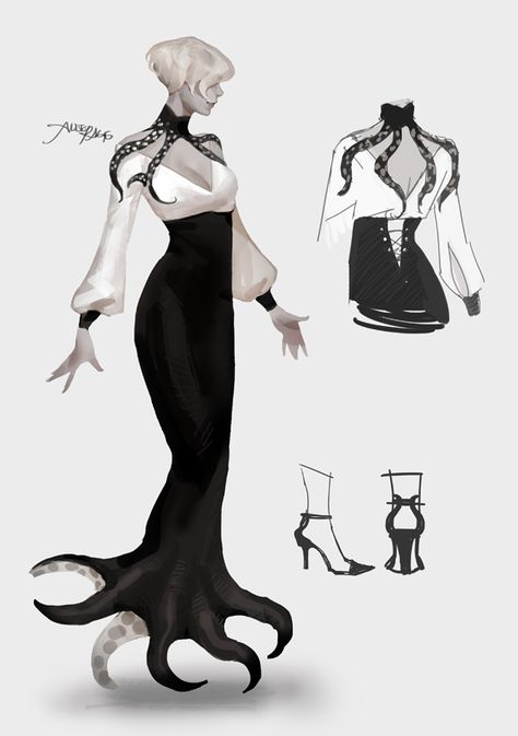 Ursula Character Design, Octopus Mermaid, Model Sketch, Game Character Design, Monster Design, Art Style Inspiration, Drawing Clothes, Fantasy Inspiration, Female Character Design