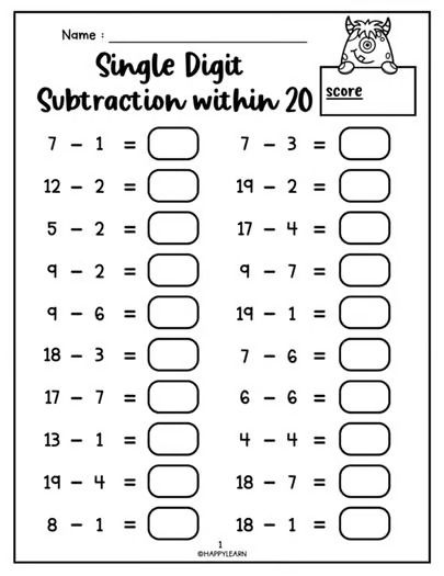 Single Digit Subtraction within 20 – Kindergarten & 1st Grade Math Worksheet Summer School Worksheets, Single Digit Subtraction, Simple Subtraction, Subtraction Within 20, Subtraction Activities, Addition And Subtraction Worksheets, Homeschool Worksheets, First Grade Worksheets, 2nd Grade Math Worksheets