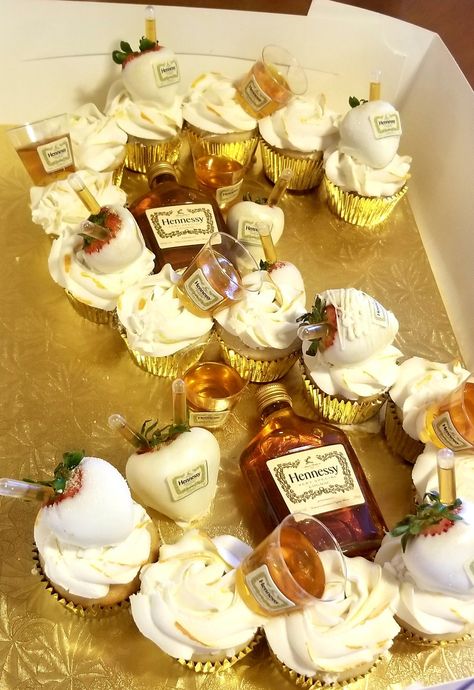 Hennessy Cupcakes Ideas, Henny Cupcakes, Hennessy Cupcakes, Number Cupcakes, 7up Cake Recipe, Alcohol Desserts, Girly Cupcakes, Alcohol Birthday Cake, Alcoholic Cupcakes