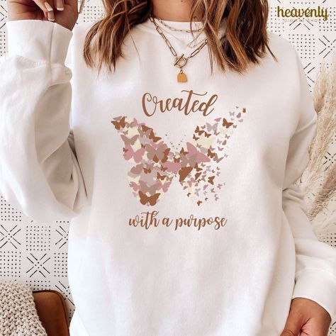 Aunt Onesie, Religious Tshirts, Butterfly Sublimation, Christian Outfits, Png Butterfly, Christian Sweatshirts, Created With A Purpose, Jesus Clothes, Butterfly Png