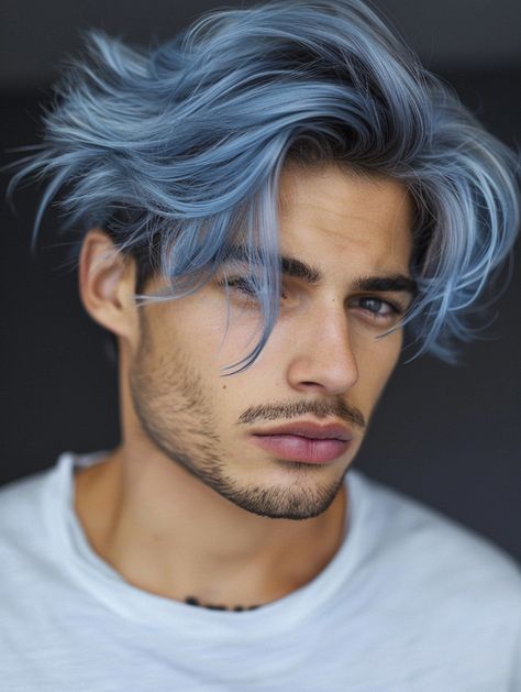 Must Try Two Tone Hair Color Trends Mens Ombre Hair, Mens Colored Hair, Blue Hair Men, Smoky Blue Hair, Ash Blue Hair, Lavender Grey Hair, Two Tone Hair Color, Two Tone Hair, Dyed Hair Men