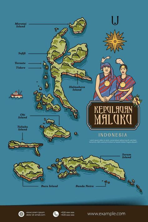 Maluku Indonesia maps illustration. Indonesia Island design layout Map Illustration Design Graphics, Maps Illustration Design, Maps Illustration, Online Shopping Sites Clothes, Indonesian Culture, School Preparation, Island Map, Design Posters, Island Design