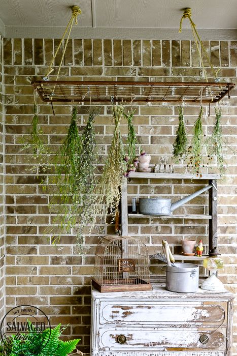 French Country Porch, Mini Cloche, Mattress Spring, Herb Rack, Herb Drying, Cloche Decor, Hanging Herbs, Thistlewood Farms, Baby Mattress