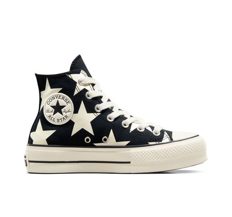 These All Star Lifts take their name to the next level. Converse Chuck Taylor All Star Lift Large Stars Canvas For Women In Black, Size 5 Converse Collection, Cute Converse Shoes, Converse Design, Grunge Shoes, Black And White Converse, Black Chucks, Womens High Top Shoes, Cute Converse, Converse Platform