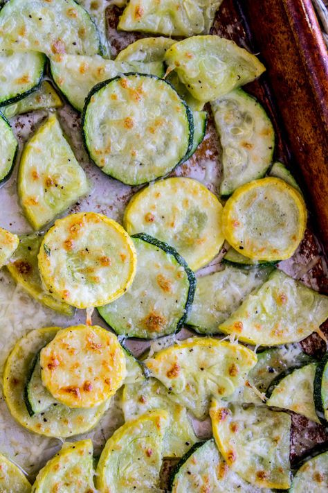 Parmesan Crusted Zucchini and Yellow Squash - The Food Charlatan Zucchini Pommes, Zucchini And Yellow Squash, Parmesan Crusted Zucchini, Grilled Squash, Easy Summer Side Dishes, Yellow Squash Recipes, Parmesan Chips, The Food Charlatan, Roast Zucchini