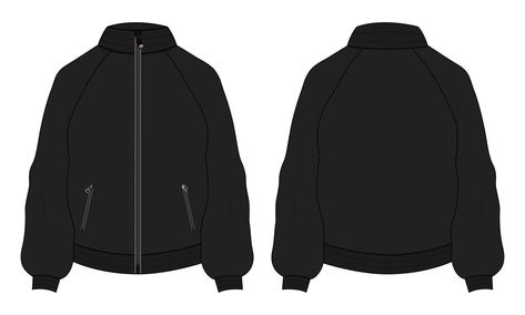 Long sleeve with zipper and pocket jacket sweatshirt technical fashion flat sketch vector illustration template. Apparel sweater Jacket Flat drawing vector black color mock up CAD. Back Jacket Design, Jacket Flat Drawing, Jacket Template, Jacket Sticker, Pfp Character, Jacket Mockup, Fashion Flat Sketch, Jacket Drawing, Plain Jacket