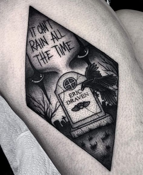 The Crow Tattoo, Can't Rain All The Time, Girl Back Tattoos, Movie Tattoo, Movie Tattoos, Crow Tattoo, Spooky Tattoos, Tattoos Skull, Horror Tattoo