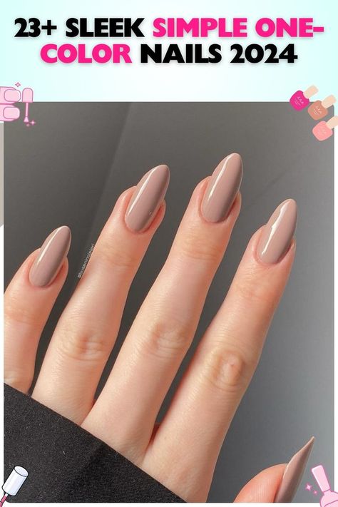 Elegant taupe almond nails with a glossy finish. Medium-length acrylic nails ideal for professional settings or everyday wear. A versatile neutral shade. Simple one-color nail ideas for a refined, polished appearance. Taupe Almond Nails, Taupe Nails, Neutral Nail Color, One Color Nails, Almond Acrylic Nails, Almond Nail, Nail Length, Nails 2024, Neutral Nails