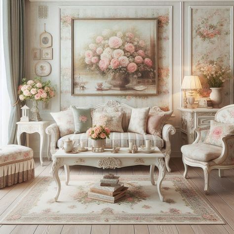 Shabby Chic Living Room Shabby Chic Living Room Ideas, Shabby Chic Fireplace, Shabi Chic, French Cottage Living Room, Chic Living Room Ideas, Sala Vintage, Feminine Living Room, Fancy Living Rooms, Classic Furniture Living Room