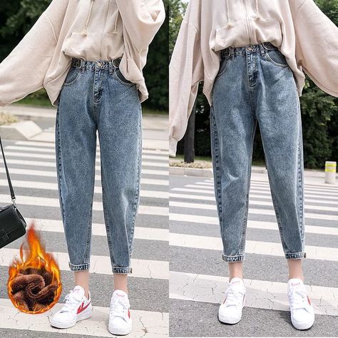 Casual Punk, Harem Jeans, Woman Jeans, Retro Jeans, Harem Pants Women, Vintage Denim Jeans, Ankle Length Jeans, Pants Loose, Long Jeans