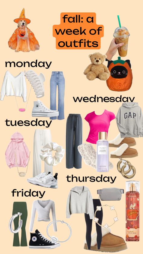 Weekly Outfit Planner For School, School Week Outfit Organization, Outfits For Days Of The Week, Sundays Best Outfits Spirit Week, Outfits Of The Week Winter, Casual Preppy Outfits Women, What To Wear Each Day Of The Week, Spirt Days Ideas Outfits, School Spirt Days Outfits