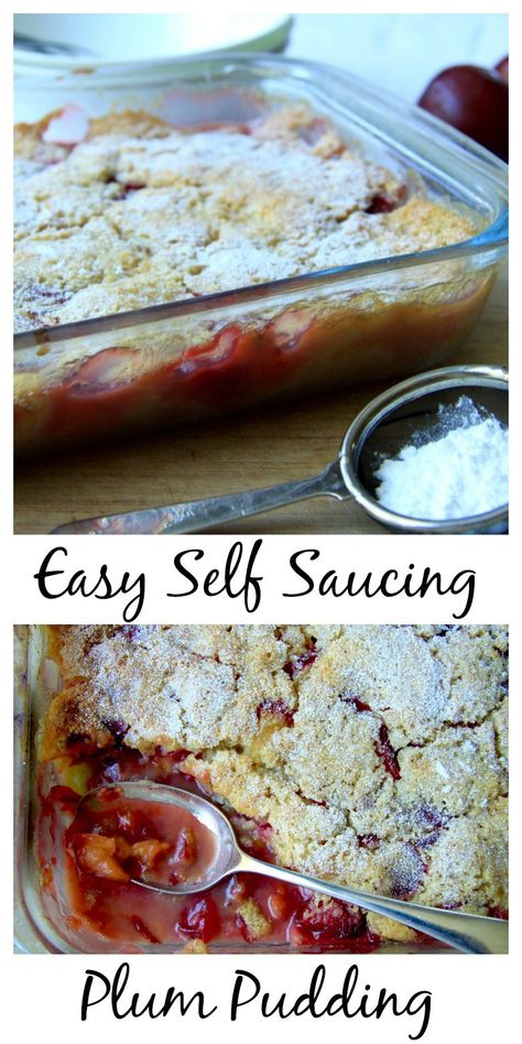 Easy self saucing plum pudding Plum Bread Pudding, Easy Plum Pudding Recipe, Easy Plum Recipes, Crisps Desserts, Easy Plum Pudding, Plums Recipes Dessert, Sunday Desserts, Plum Pudding Recipe, Plum Syrup