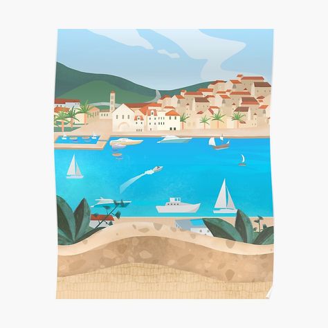 Get my art printed on awesome products. Support me at Redbubble #RBandME: https://www.redbubble.com/i/poster/Hvar-island-2-by-Peya/61679905.LVTDI?asc=u Hvar Island, Hvar Croatia, Framed Art Wall, Coastal Art Prints, Modern Framed Art, Aboriginal Artwork, Small Framed Art, Scenic Art, Illustration Wall Art