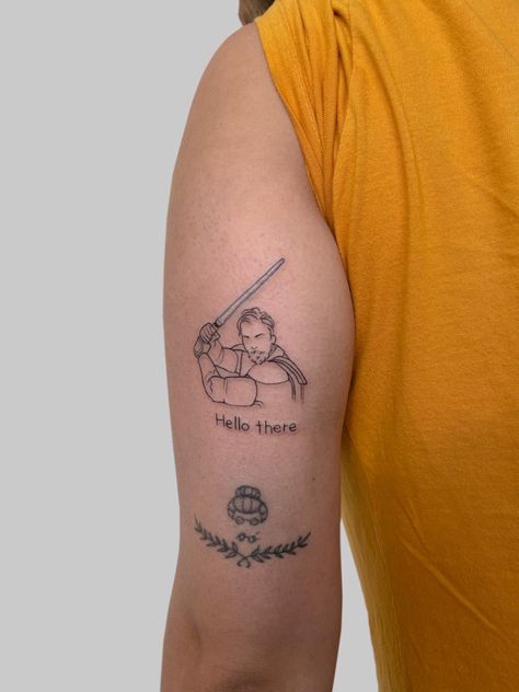 Obi Wan Kenobi Tattoo Minimalist, Obi Wan Tattoo Ideas, Star Wars Patchwork Tattoo, Obi Wan Kenobi Tattoo, Kenobi Tattoo, Obi Wan Tattoo, Anakin Tattoo, Geek Tattoos, Tech Tattoo