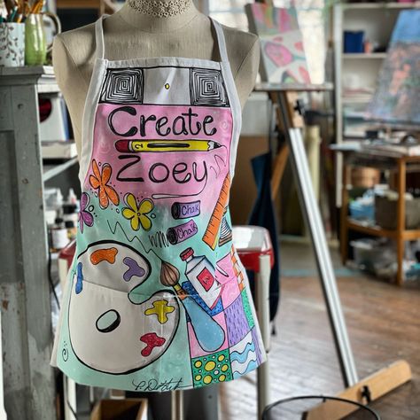 Teacher Apron, Art Smock, Color Schemes Design, Gardening Apron, Cotton Apron, Cooking Apron, Personalize Art, Art Teacher, Paint Party