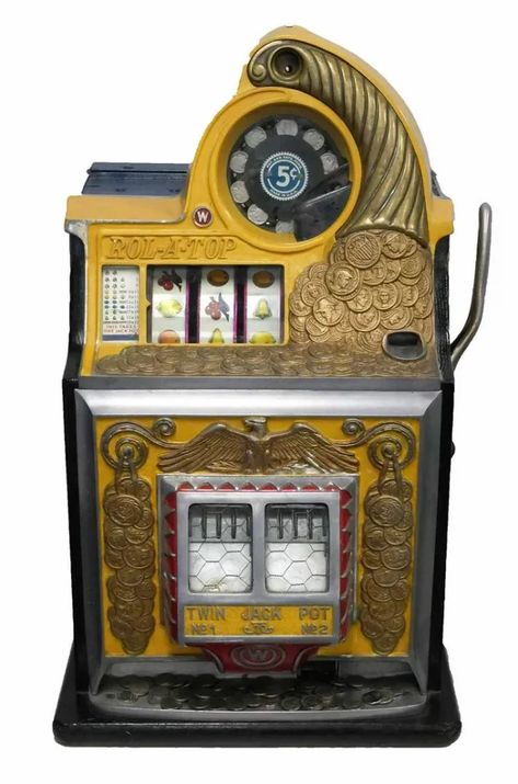 Antique Watling ROL-A-TOP 5c Slot Machine Knives Chau, Vintage Slot Machines, Peter O'toole, Brass Monkey, Character Design Challenge, Slot Machine Cake, Gambling Machines, Slot Machine Party, Game Mobile