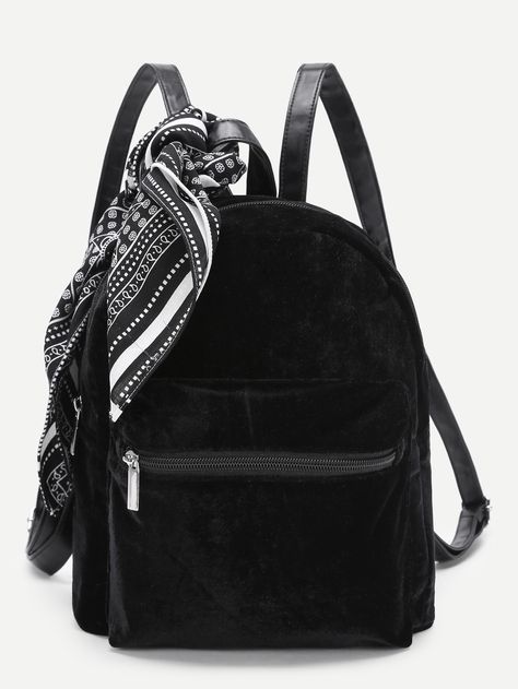 Shop Pocket Front Backpack With Scarf online. SheIn offers Pocket Front Backpack With Scarf & more to fit your fashionable needs. Black Backpack With Hasp Closure, Mochila Shein, Red Bandana Backpack, Rucksack Bags, Knapsack Bag, Backpacking Packing, Pocket Bag, Bagpack, Sling Backpack