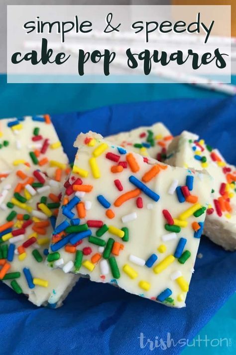 Learn how to make easy Cake Pop Squares in less than half the time it takes to make a batch of cake pops. Simple, speedy and topped with sprinkles! Don't wait for a holiday or birthday...this recipe is so quick you can make them any day. #cakepops #dessert #kenarry Cake Pops From Leftover Cake, Cake Pops Using Store Bought Cake, Cake Pops With Leftover Cake, How To Make Cake Pops With Leftover Cake, Cake Pops 4 Ways, Summer Popsicles, Homemade Hot Cocoa, Easy Pasta Dinner, Holiday Baking Recipes