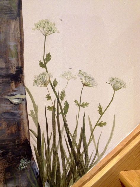 Country Wall Painting Ideas, Mural Wall Art Garden, Cottagecore Mural, Bedroom Murals Painted Diy, Hand Painted Murals For Home, Whimsical Mural, Hand Painted Wall Mural, Nature Mural, Cow Parsley