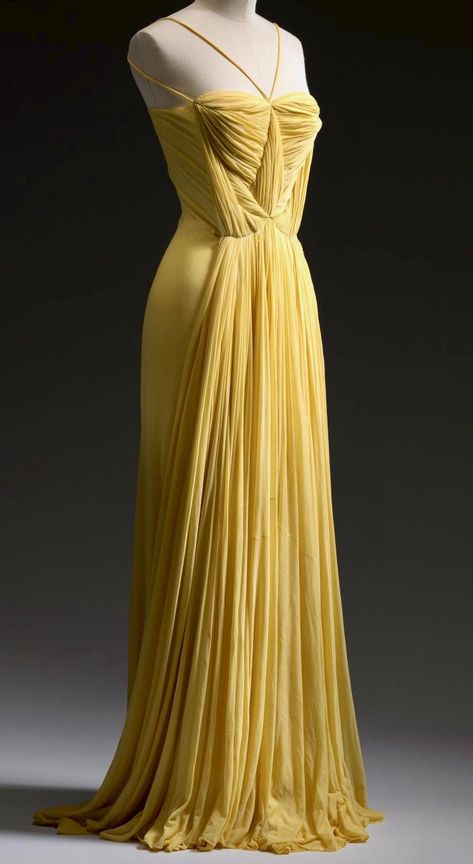 #Diaphanous yellow gown ~ETS Madam Gres, Victoria Melbourne, Madame Gres, Fashion Style Women, Fancy Frocks, Structural Design, Fashion Goals, Yellow Silk, Vintage Gowns