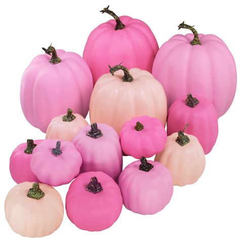 PRICES MAY VARY. Quantity: Package includes 14 pcs assorted sizes fall artificial pumpkins in different shades of pink. This group of pink decorative pumpkins will add a new look to your special Thanksgiving, Halloween, and autumn parties. Whether you place the pumpkins down the center of the holiday table for a festive centerpiece, fill a basket to create your own pink pumpkin patch at home, or create classy seasonal displays, these faux pumpkins will bring a unique touch to your decorations. C Pink Fall Decor, Baby Shower Halloween, Baby Shower Table Centerpieces, Decorative Pumpkins, Festive Centerpieces, Pink Fall, Artificial Pumpkins, Aaron Tveit, Foam Pumpkins