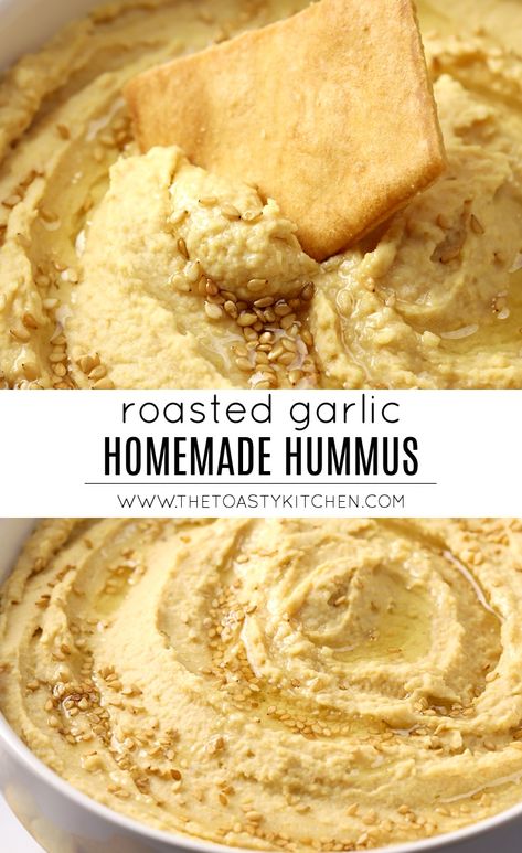 Hummus Recipe Garlic, Roasted Garlic Hummus Recipe, Recipe Chickpeas, Garlic Hummus Recipe, Hummus Recipe Homemade, Roasted Garlic Hummus, Garlic Hummus, Homemade Hummus, Easy Homemade Recipes