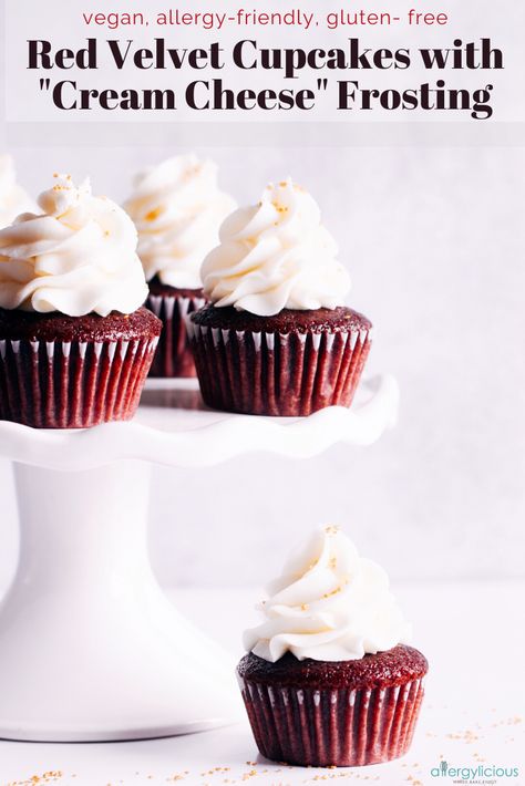 Gluten Free Red Velvet Cupcakes, Vegan Red Velvet Cake, Vegan Red Velvet Cupcakes, Cupcakes Gluten Free, Vegan Red Velvet, Dairy Free Cupcakes, Strawberry Lemonade Cake, Red Velvet Cupcakes Recipe, Vegan Cream Cheese Frosting