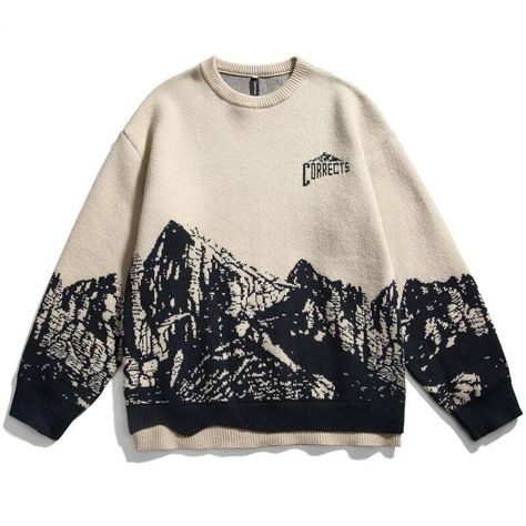 The Vintage Knitted Mountain Pullover is a classic and timeless sweater that is perfect for those who appreciate traditional style and vintage fashion. This sweater features a classic knit design, with a mountain that evokes a sense of adventure and exploration. The knit fabric is soft and comfortable to wear, making it a great choice for everyday wear.This knitted sweater is made from high-quality materials that are designed to keep you warm and comfortable during the colder months. The fabric Mountain Graphic, Shopping Queen, Sweater Streetwear, Vest Outfit, Y2k Sweater, Outfit White, Graphic Sweaters, Style Japonais, Stylish Sweaters