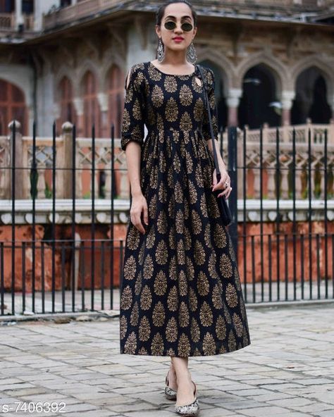 SUNDARI CREATIONS: Sundari creations presents heavy gown golden print kurtis @ 850/- COD available, easy returns. whatsapp no. +917017668183 Designer Dresses Elegant, Kalamkari Dresses, Casual Frocks, Designer Kurti Patterns, Long Kurti Designs, Frock Dress, Long Dress Design, Indian Gowns Dresses, Kurti Designs Party Wear