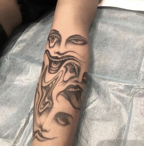 Hiding Emotions Tattoo, Mixed Personalities Tattoo, Womans Body Tattoos, Small Tattoo On Forearm, Chicana Tattoos For Women, Dark Tattoo Designs, Dark Tattoo Ideas, Gotik Tattoo, Chicanas Tattoo