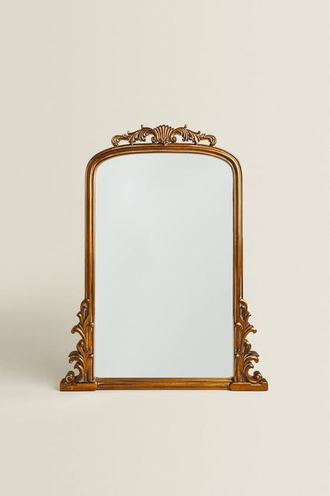 GOLDEN WOODEN MIRROR - Golden | ZARA United States Bathroom Fragrance, Golden Mirror, Gold Framed Mirror, Golden Wall, Gold Mirror Wall, Wooden Mirror, Living Room Mirrors, Framed Mirror, Wood Mirror