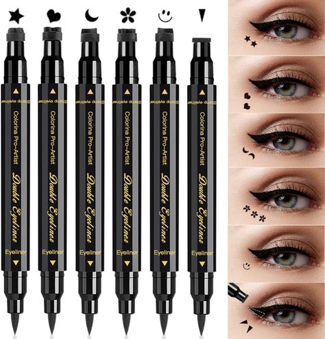 Adorable six eyeliner stamp pens. #fashion #makeup #aesthetic #eyes #eyemakeup #eyeliner https://amzn.to/3kT2gMM Eyeliner Stamp Tutorial, Stamp Eyeliner, Eyeliner Stamps, Blue Eyeliner Stamp, I Liner, Star Eyeliner, Wing Stamp Eyeliner, Eyeliner Stamp, Winged Eyeliner Stamp