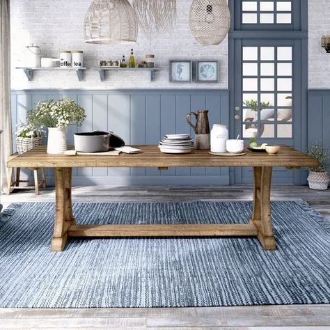 Wayfair | 8+ Person Seat Kitchen & Dining Tables You'll Love in 2024 Farmhouse Dining Room Rug, Lakehouse Kitchen, Farmhouse Dining Room Lighting, Wood Dining Table Rustic, Farmhouse Dining Rooms Decor, Pine Dining Table, Modern Farmhouse Table, Farmhouse Dining Room Table, Dining Table Rustic